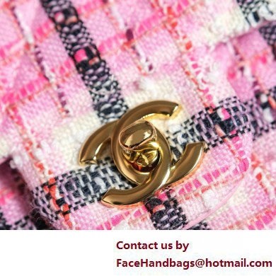 Chanel Cotton  &  Wool Tweed  &  Gold-Tone Metal Pink, Navy Blue  &  White Mini Classic Handbag A69900 2025